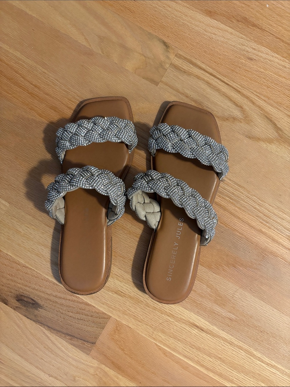Sincerly Jules Silver Braided Double-Strap Slide Sandals
